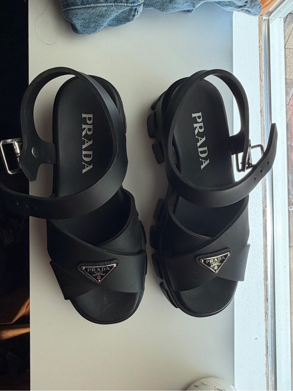 Prada Black Logo Rubber Chunky Sandals
